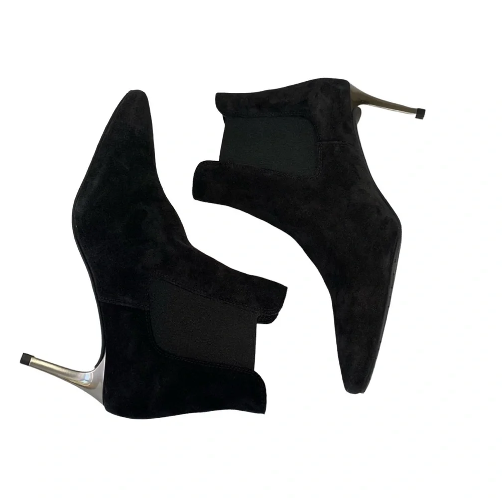 Pedro Garcia Inole Black Suede Ankle Booties Sz 9 Silver Stiletto Heel Spain